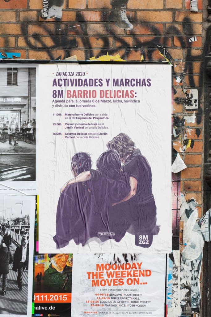Cartel 8M Aragón 2020, Eva Cortés Ilustra con las actividades del barrio delicias