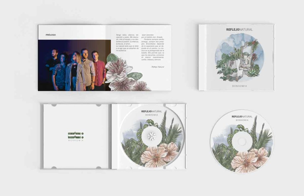 Diseño disco BONHOMIA: "Reflejo Natural" diseñado e ilustrado por Eva Cortés