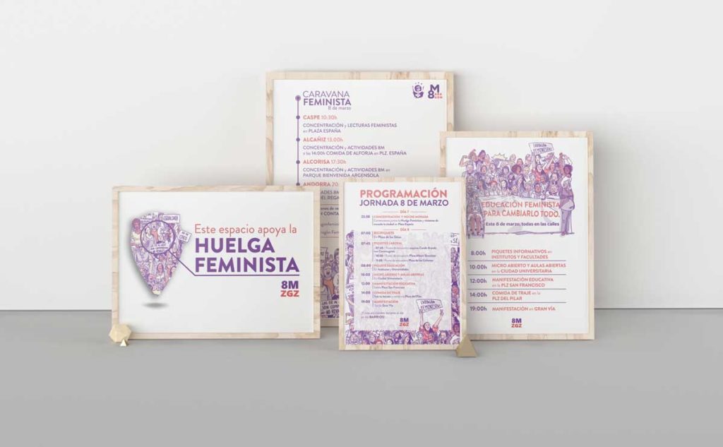 Carteles 8M Zaragoza 2019 ilustrados por Eva Cortés.